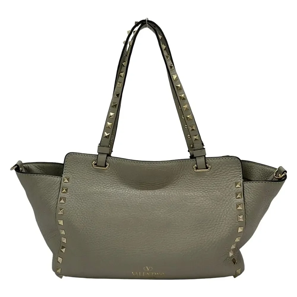 Valentino Garavani Rock Studs 2-Way Bag Handbag Gray Gold Leather Hardware